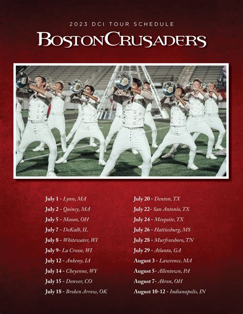 Over the years, he has played an integral role to elevate the success of the corps both on and off the field. . Boston crusaders 2023 schedule